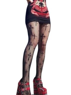 Cross Pattern Fishnet Tights - Gothic Hosiery